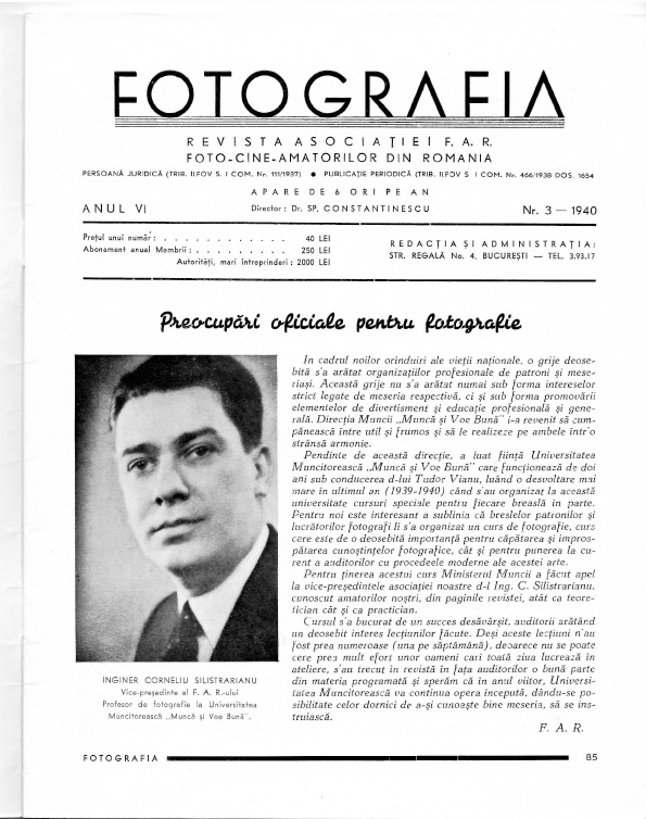 Revista Asociației F.A.R. a foto-cine-amatorilor din Romania nr. 3/1940